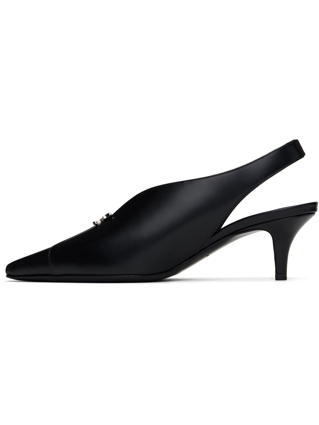 Black Leather Slingback Heels - 3