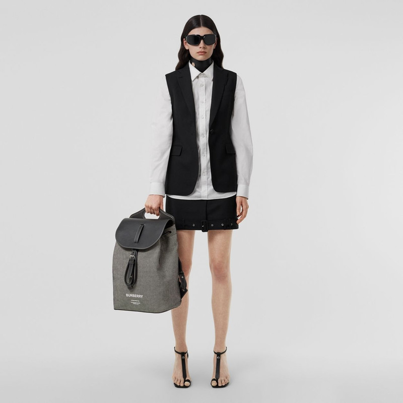 Horseferry Print Canvas and Leather Pocket Backpack 7