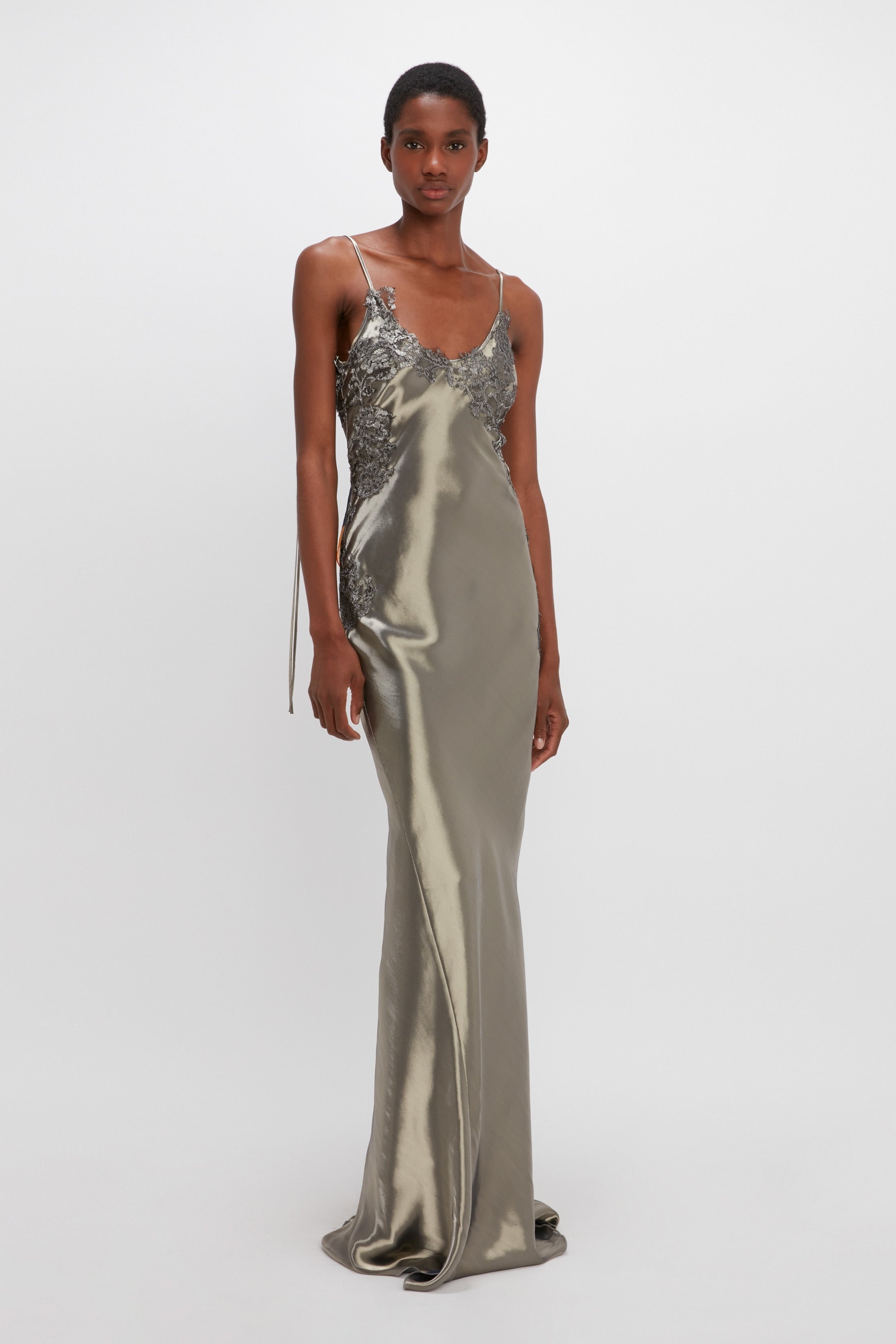 Victoria Beckham Liquid Metallic Gown in Silver - 1123WDR004470A |  REVERSIBLE