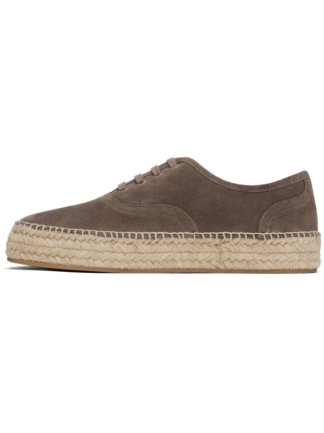 Taupe Suede Lace-Front Platform Espadrilles - 3