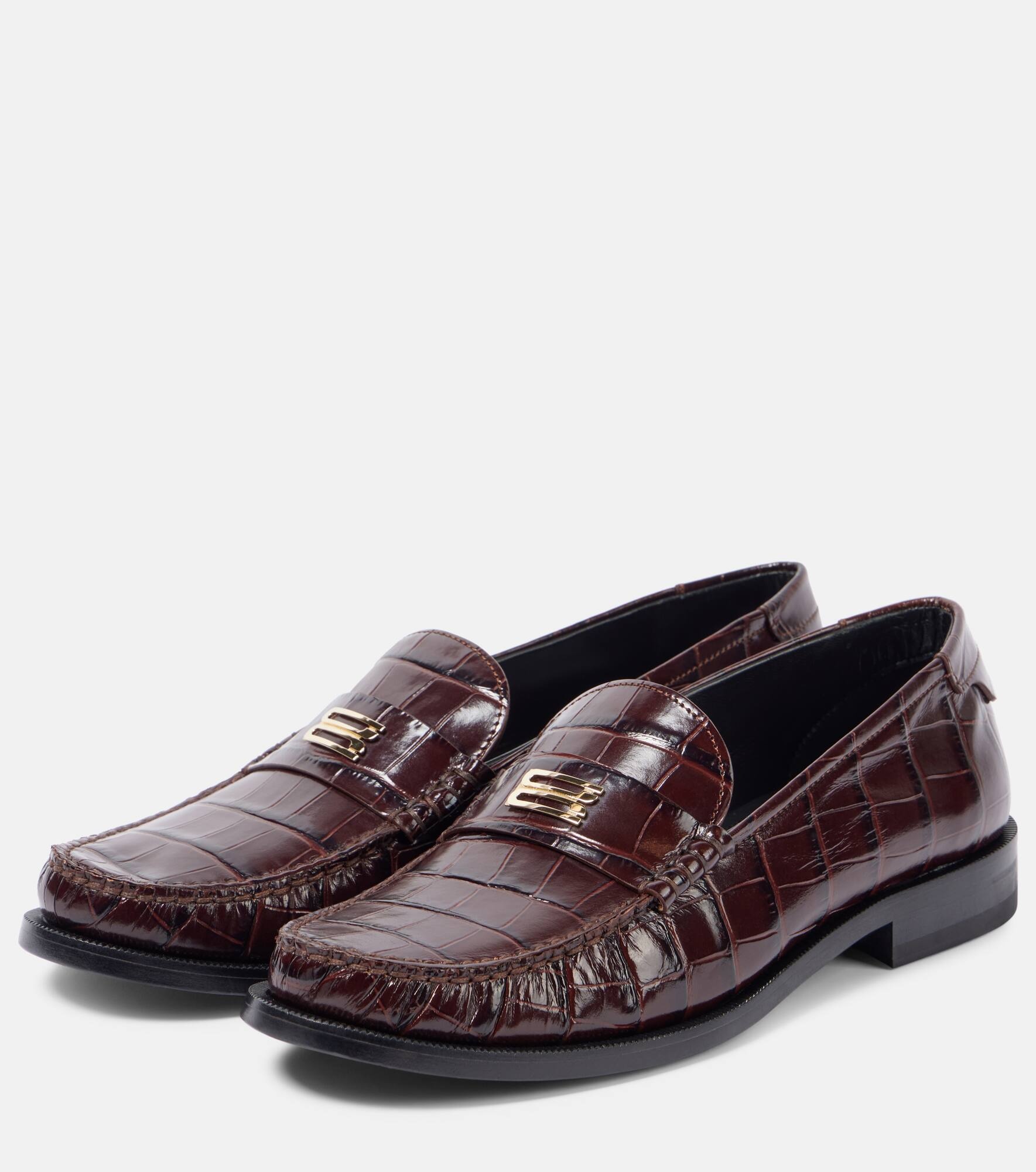 Croc-effect leather loafers - 3