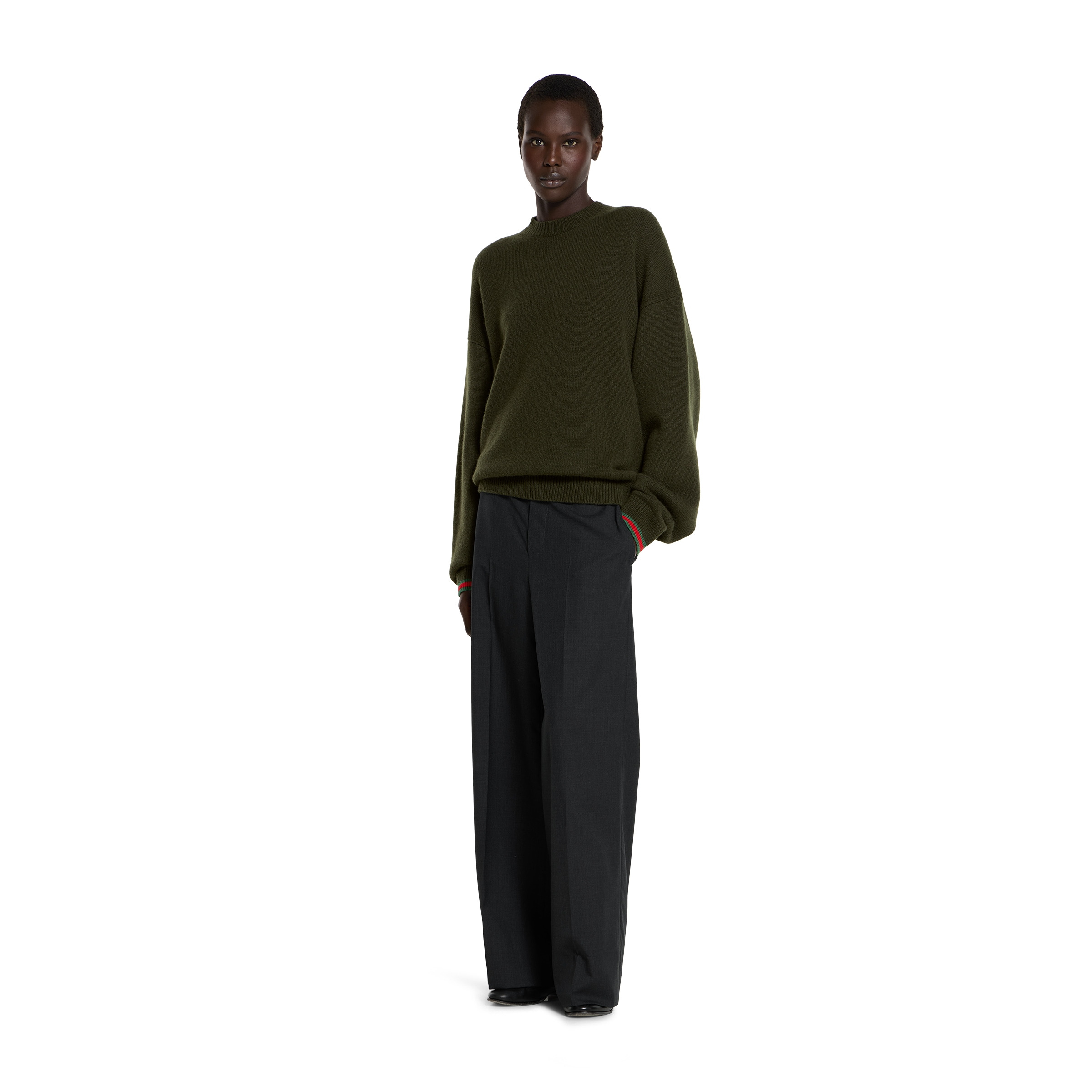 Wool cashmere sweater with Web trim - 2