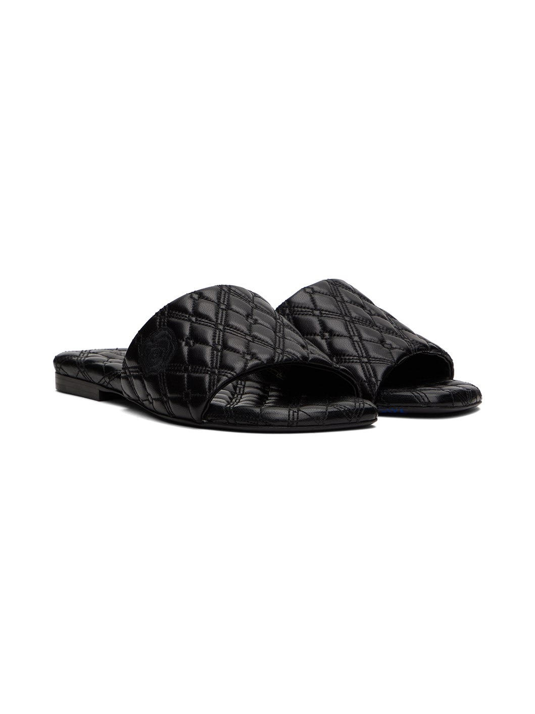 Black Leather Quilt Slides - 4