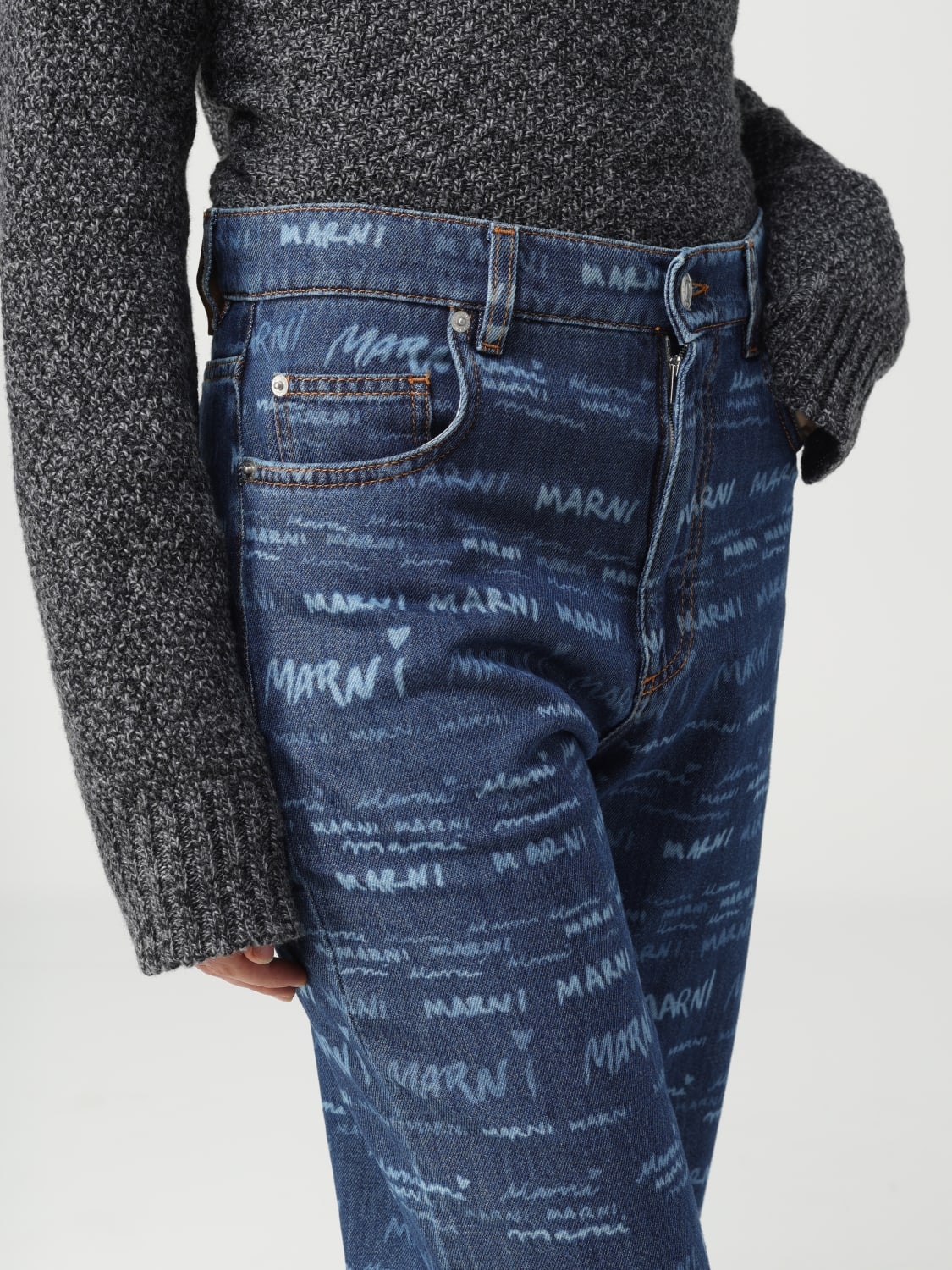 Marni denim jeans with all-over logo - 5