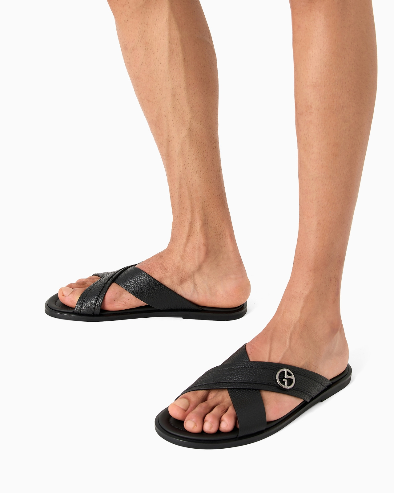 Pebbled-leather cross sandals - 4