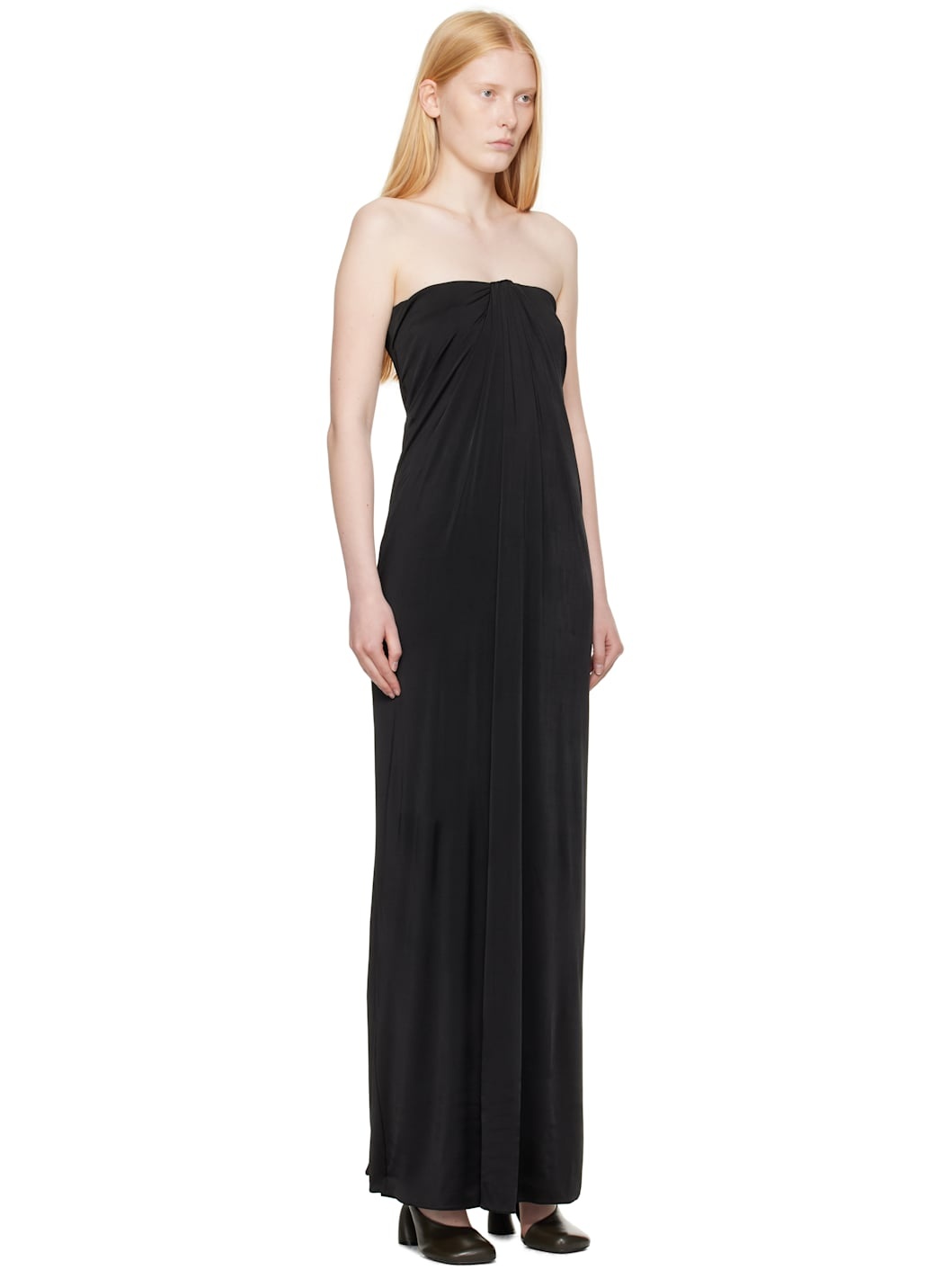 Black Sleeveless Gathered Maxi Dress - 2