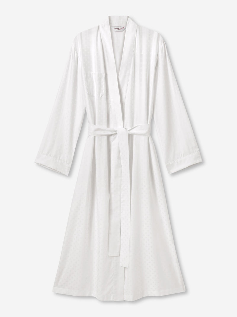 Women's Long Dressing Gown Kate 7 Cotton Jacquard White - 1