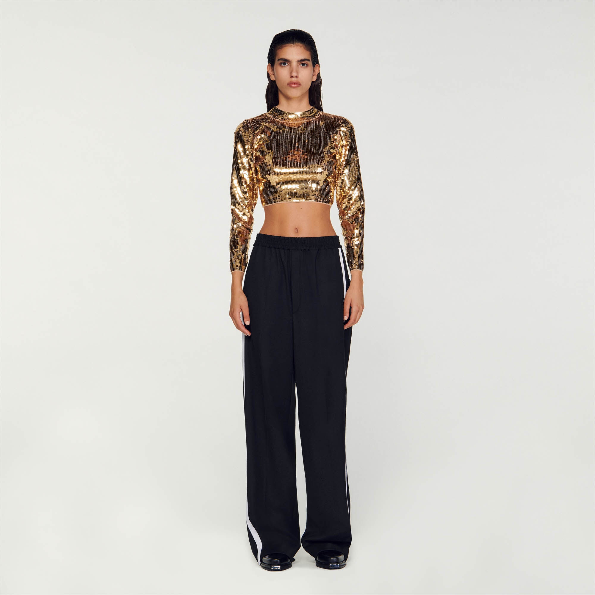 CROPPED KNIT SWEATER WITH SEQUINS - 3