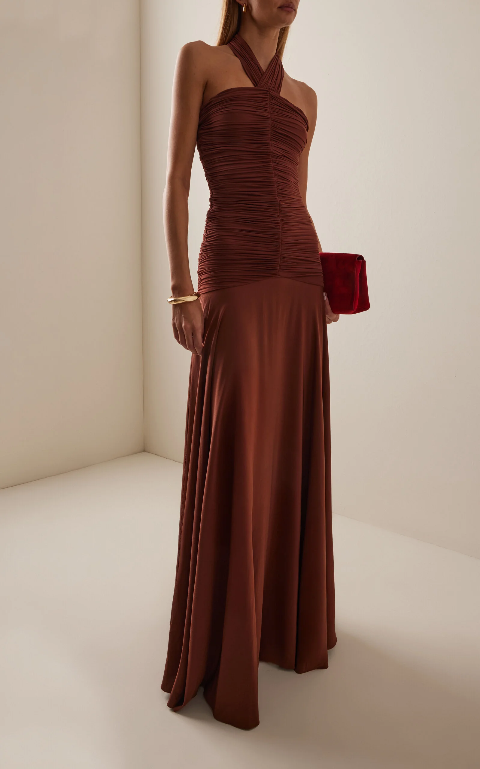 SILVIA TCHERASSI Moira Silk-Blend Halter Maxi Dress brown | REVERSIBLE SILVIA TCHERASSI Moira Silk-Blend Halter Maxi Dress brown | REVERSIBLE