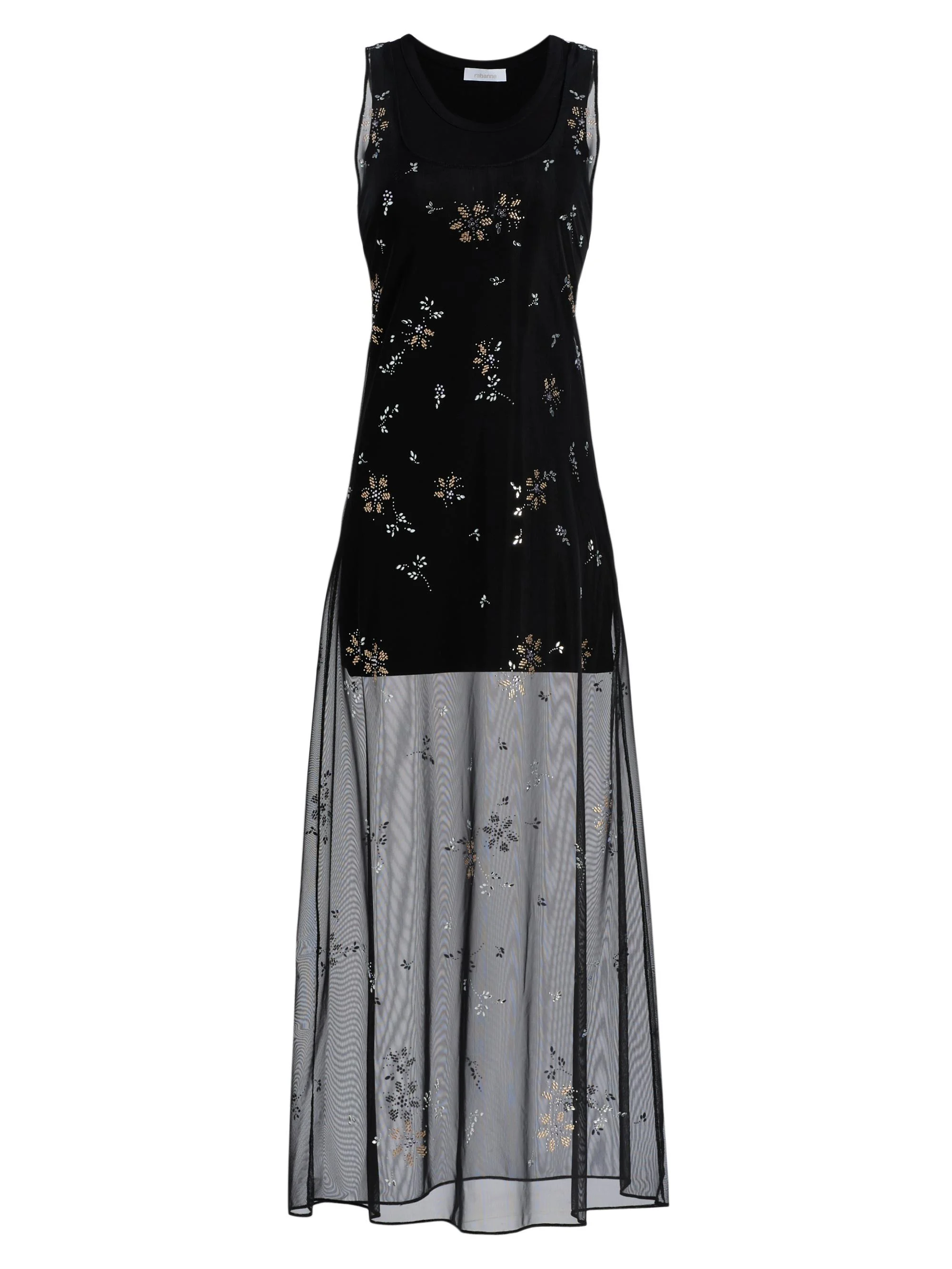 Women's Hotfix Floral Tulle Tank Maxi Dress - Black - 1