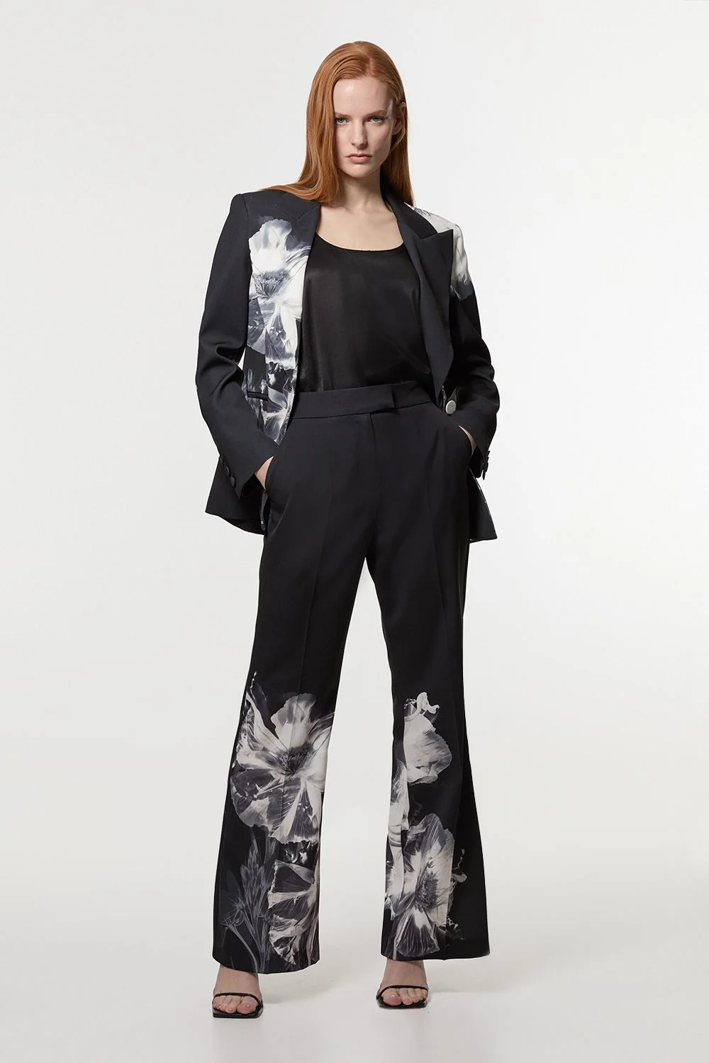 Tailored Crepe Placed Floral Wide Leg Trouser - 1