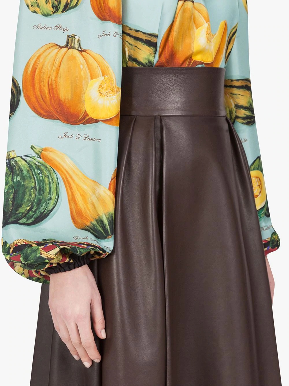 pumpkin-print twill blouse - 5