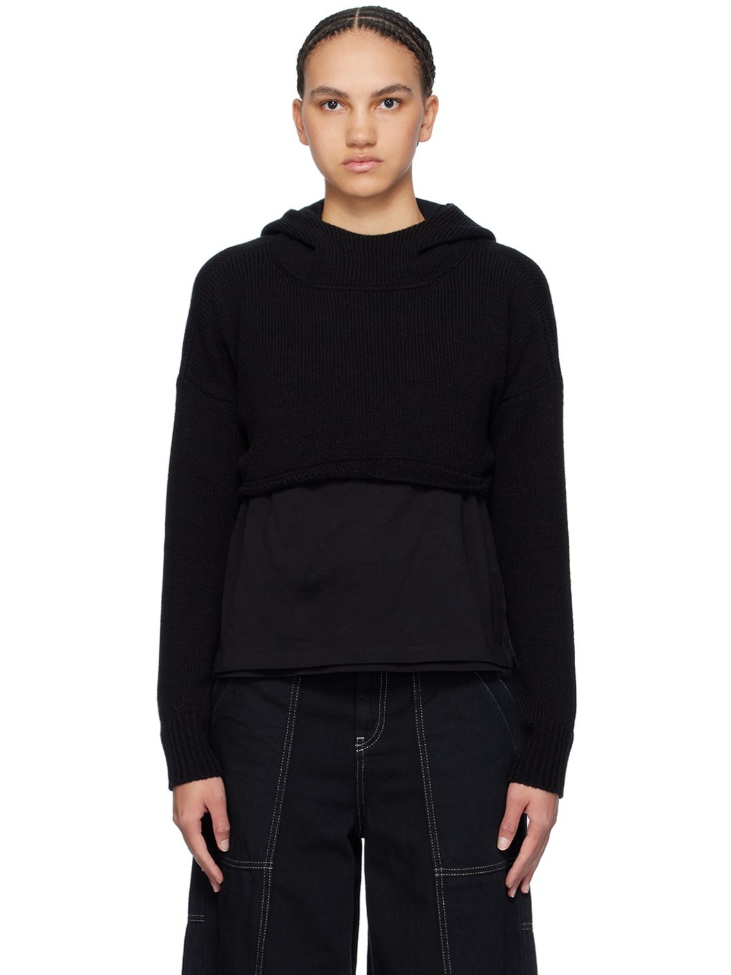 Black Cropped Hoodie - 1