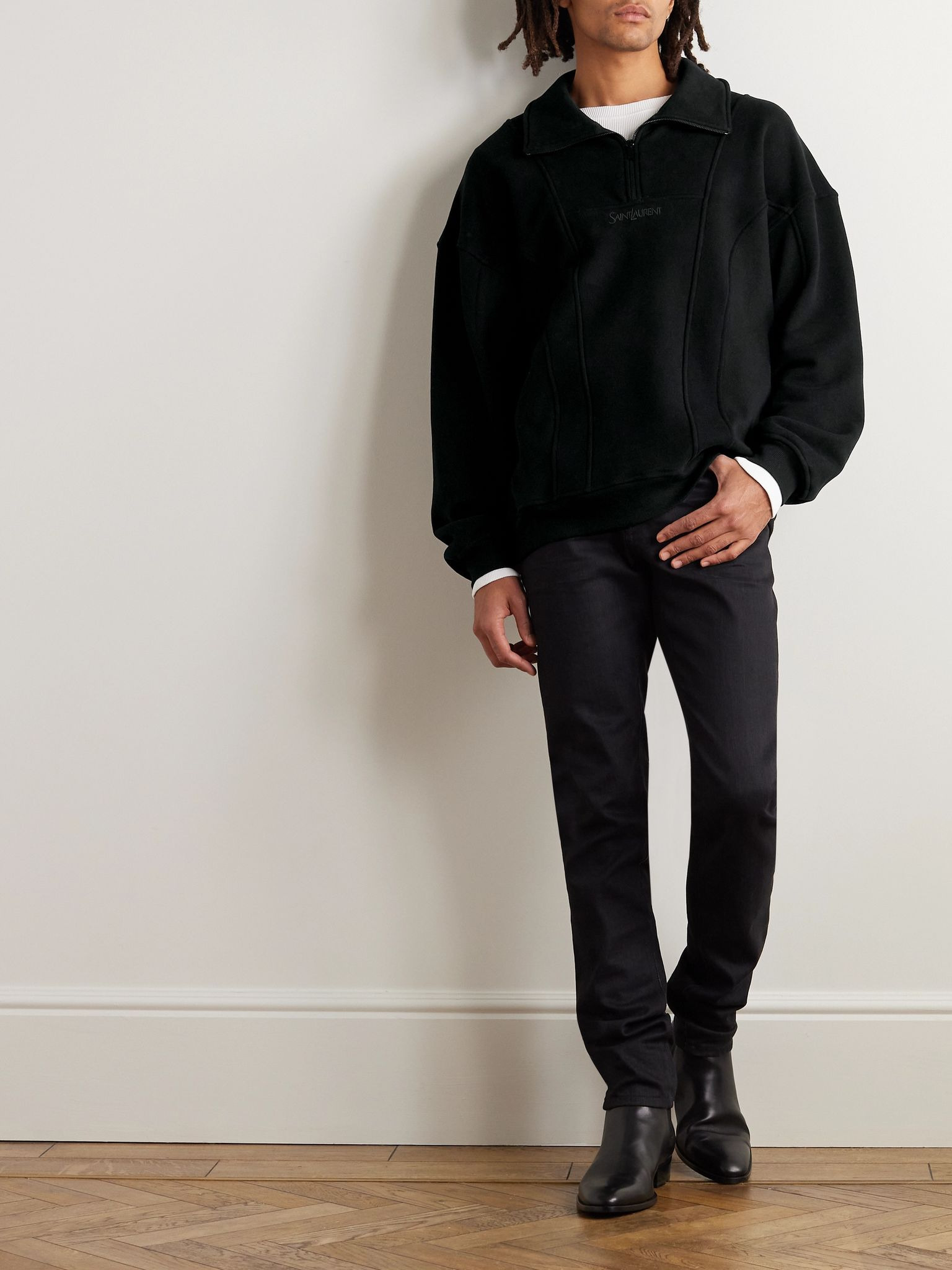 Logo-Embroidered Cotton-Jersey Half-Zip Sweatshirt Black - 2