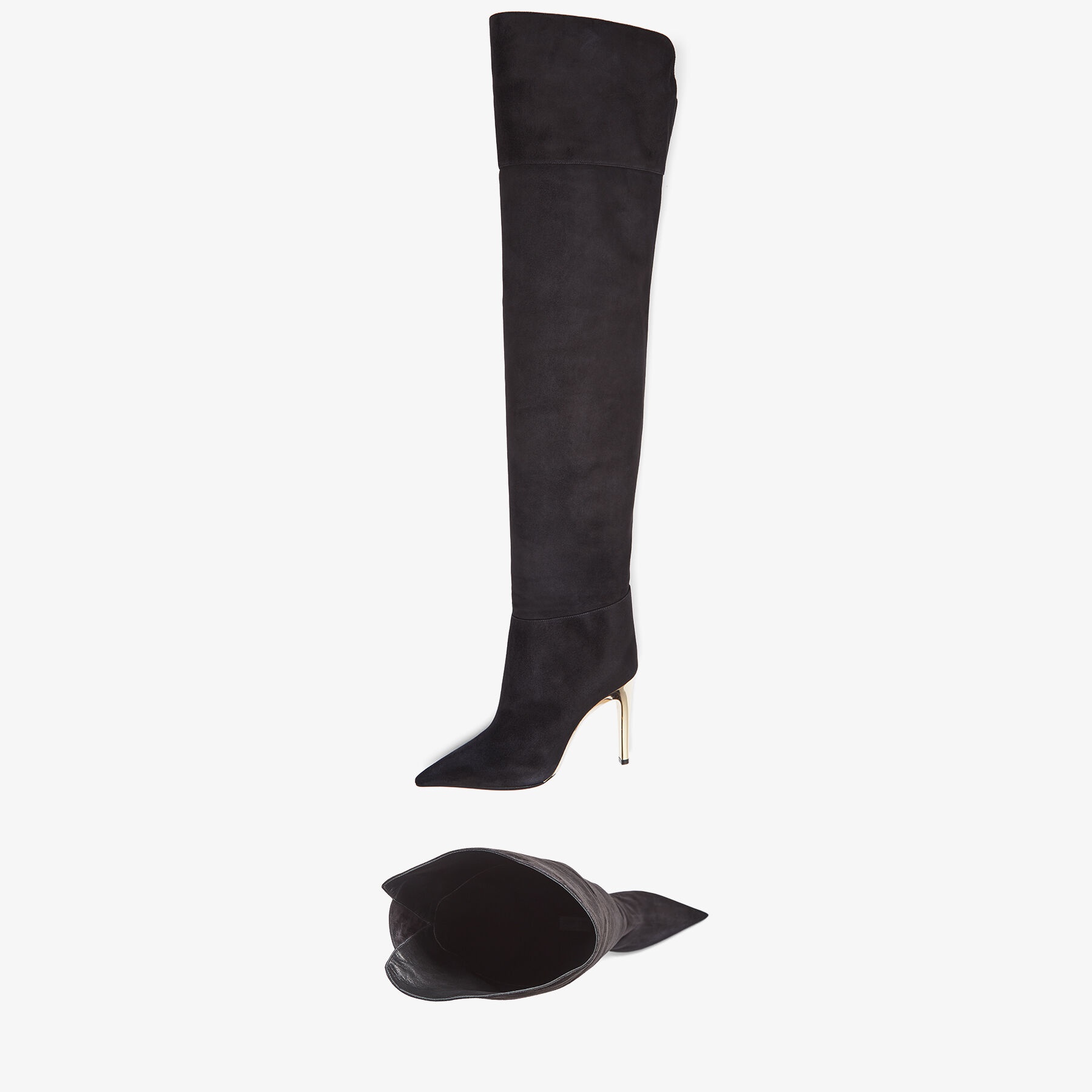 Cierra Over The Knee 100
Black Suede Over-the-knee Boots with Gold Heel - 5