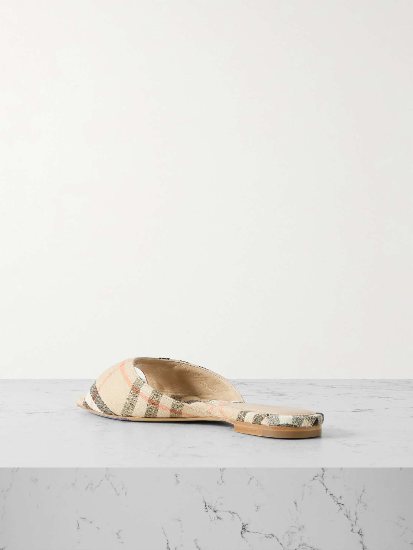 Checked linen slides Sand - 3