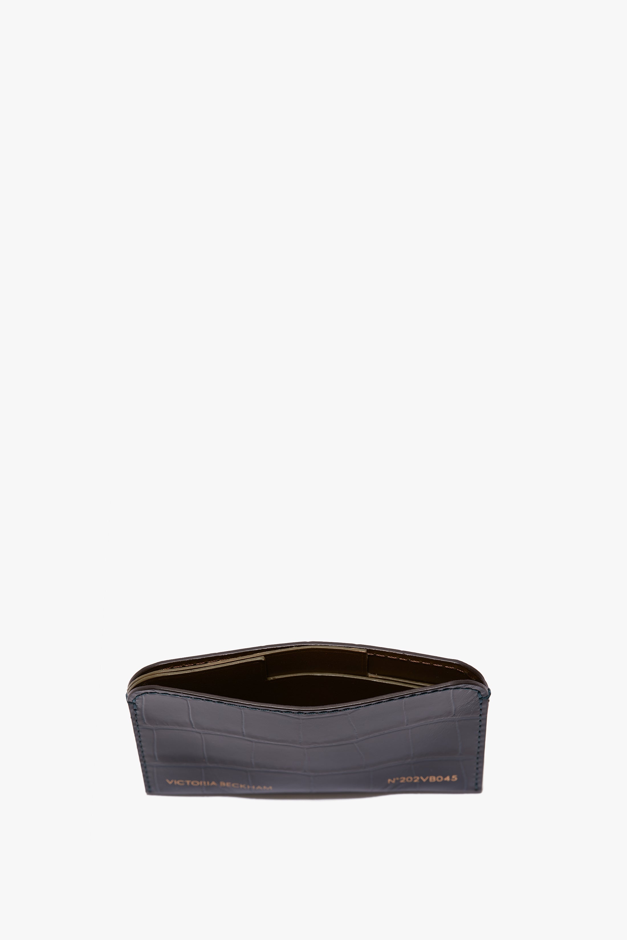 Envelope Card Holder In Midnight Blue Croc Embossed Leather - 6