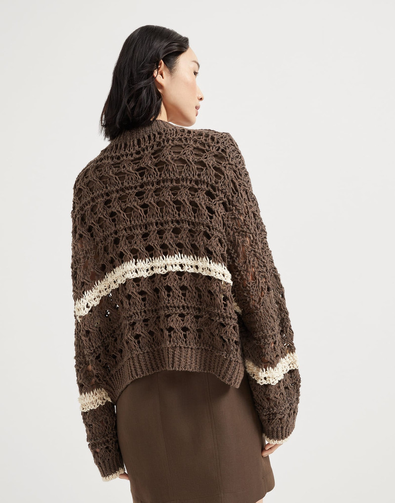 Brunello Cucinelli Jute and cotton textured net cardigan outlook