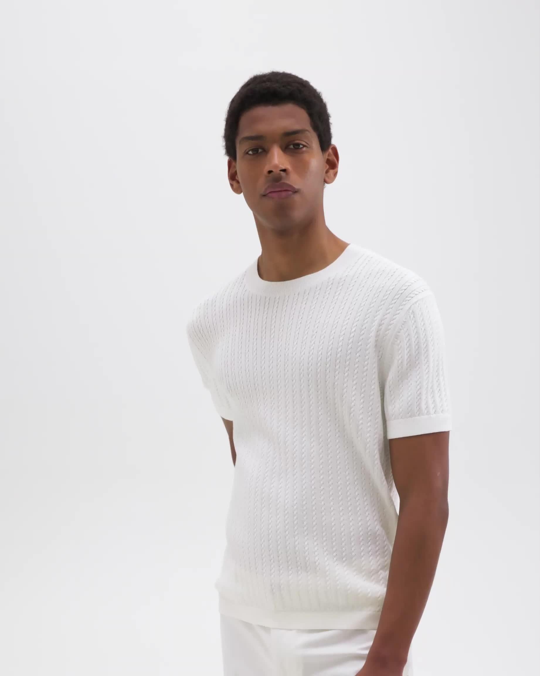 Cable Knit Tee in Cotton - 7