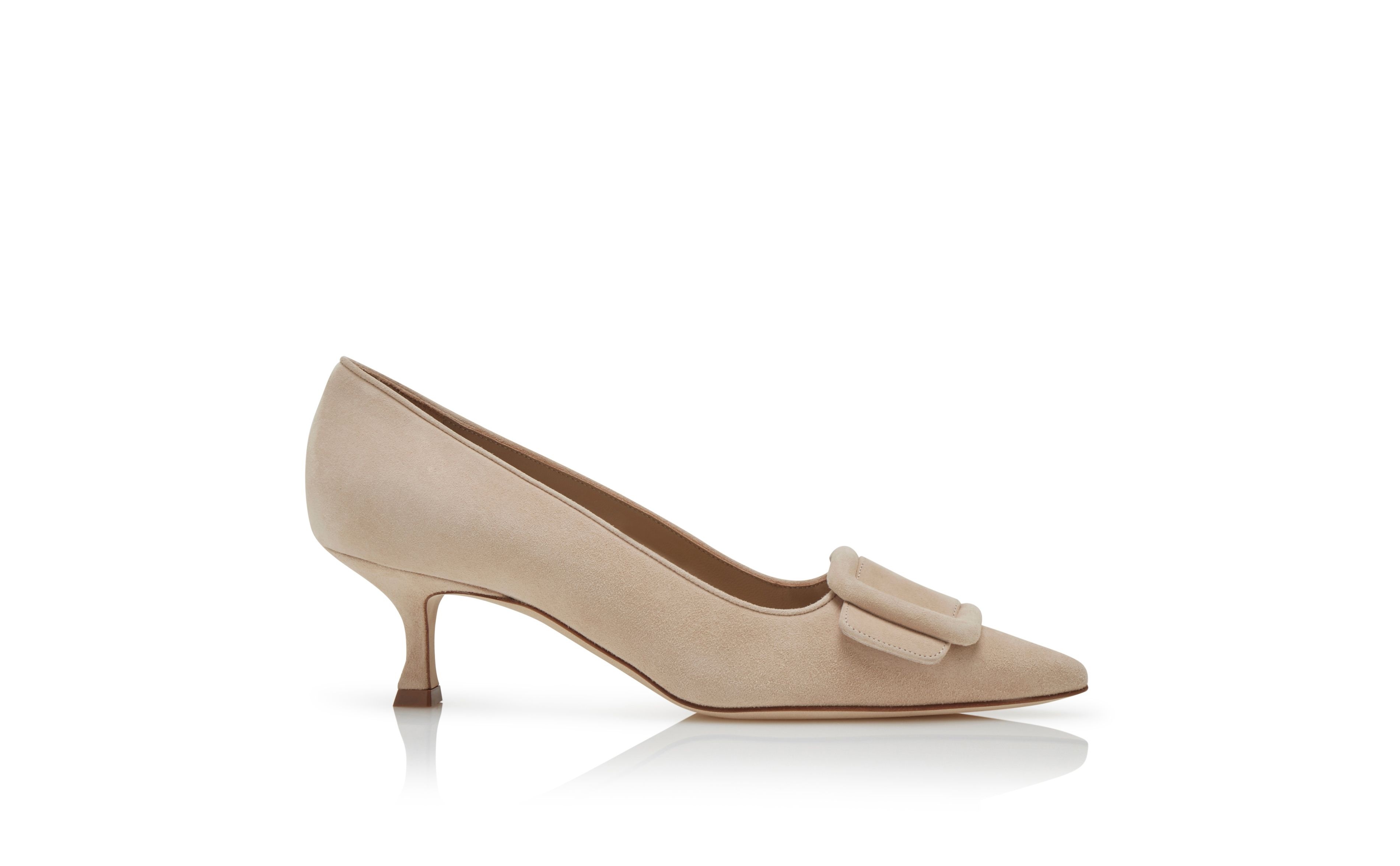 Light Beige Suede Buckle Detail Pumps - 1