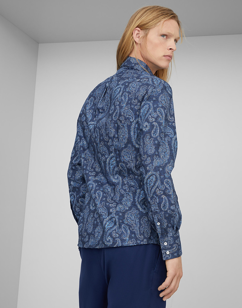 Brunello Cucinelli Paisley cotton slim fit shirt with button-down collar outlook