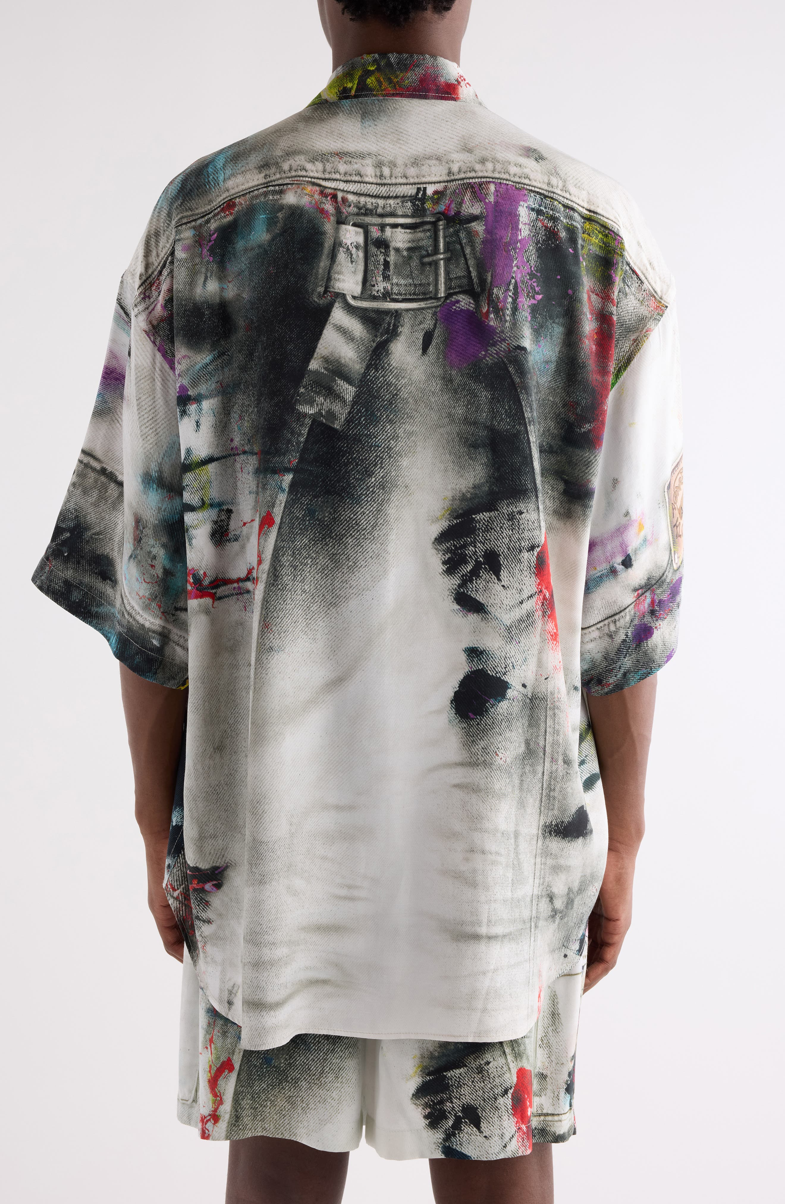 Acne Studios Setar Paint Print Button-Up Shirt in White Multicolor at Nordstrom - 3