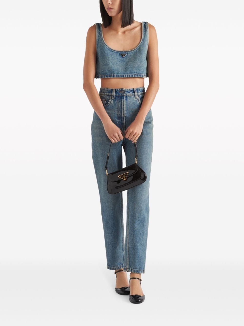 triangle-logo denim crop top - 2
