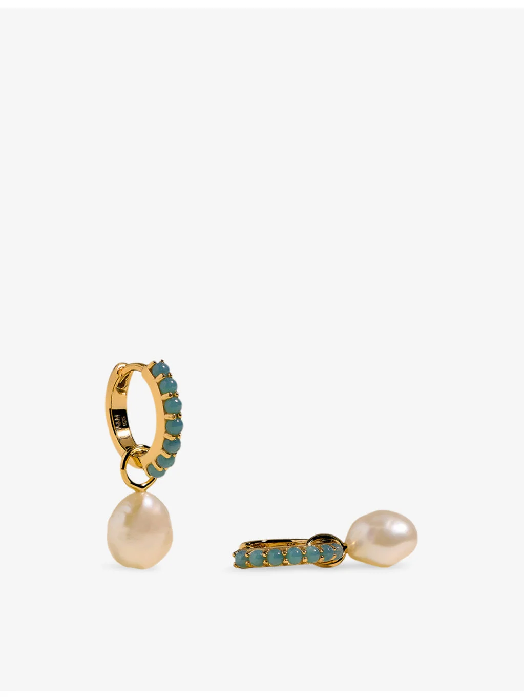 Opal Pearl Charm 18ct Gold-Plated Sterling Silver Huggies - 1