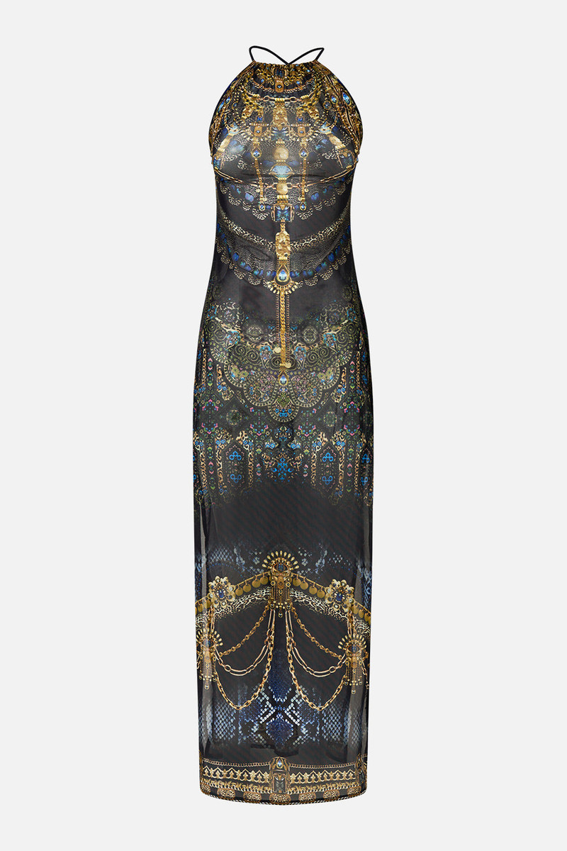 HIGH NECK BEACH MAXI DRESS WITH TIE BACK 1