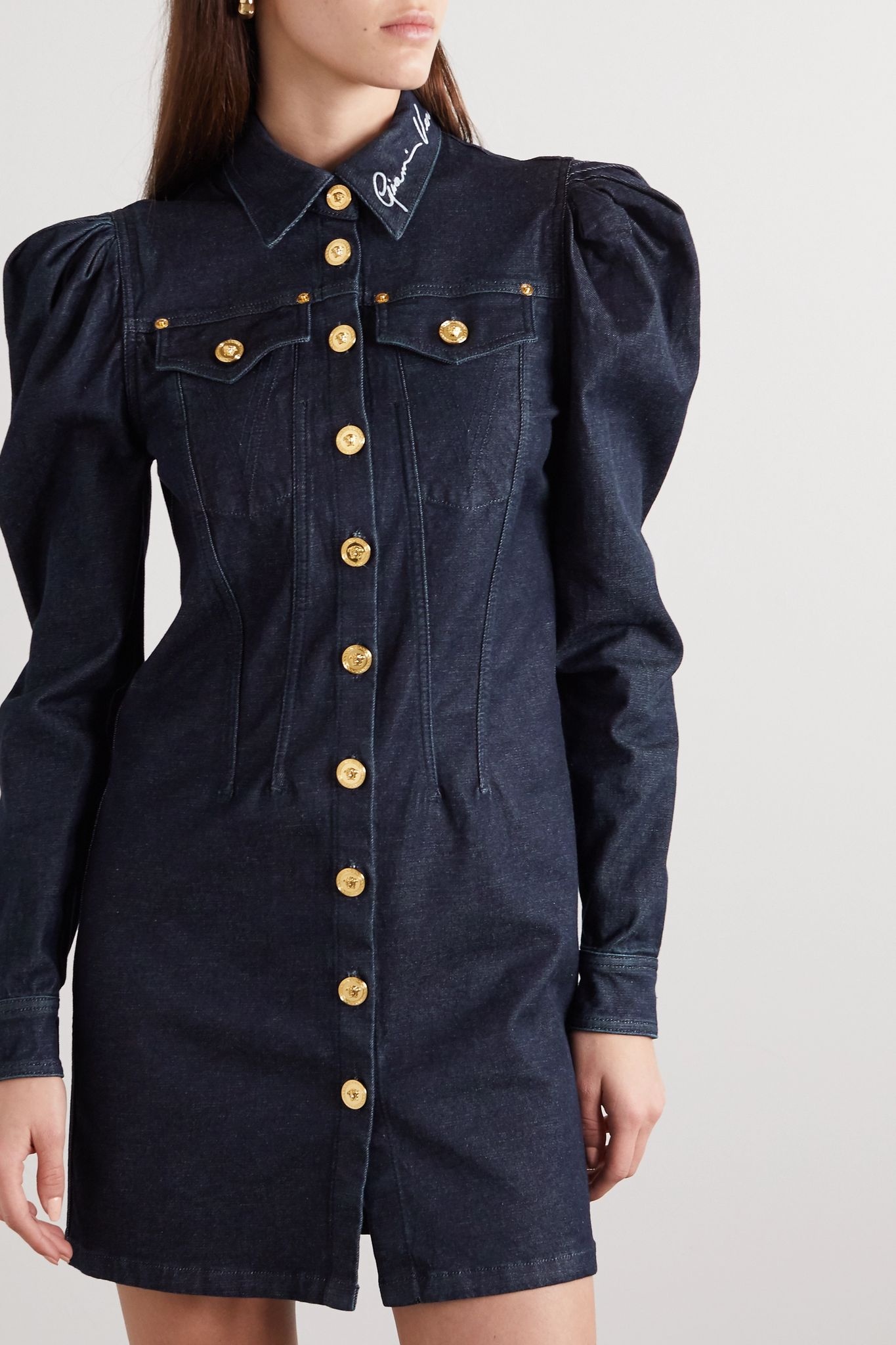 Embroidered denim mini dress  - 3