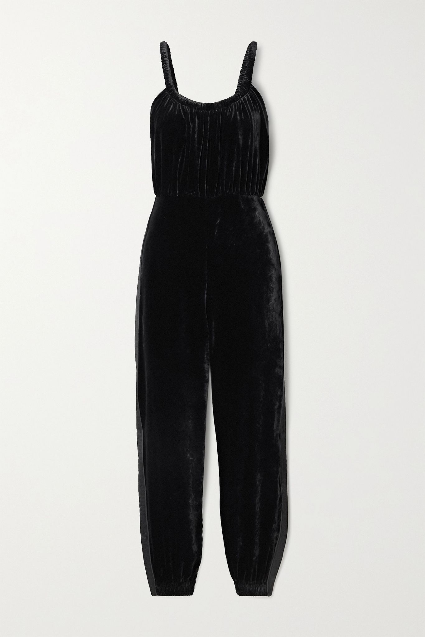 Twisted satin-trimmed velvet jumpsuit - 1