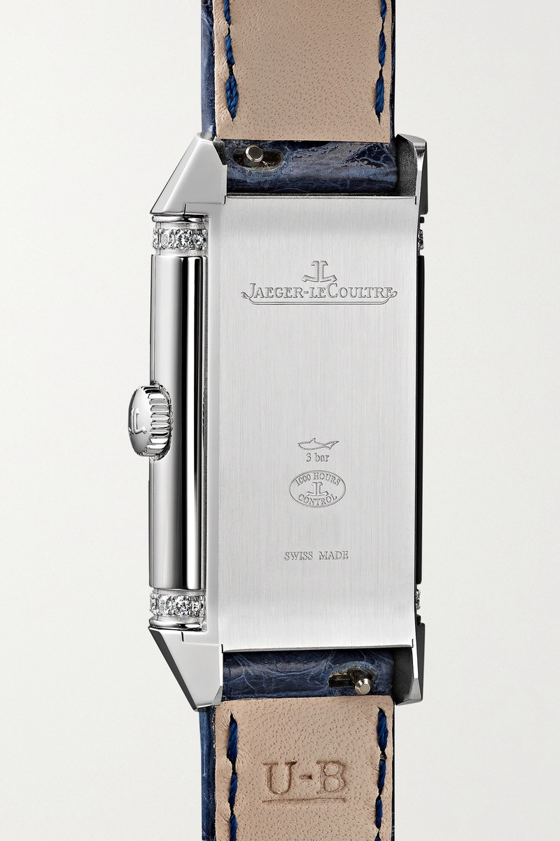 Reverso One Duetto 40mm x 20mm stainless steel, diamond and alligator watch 4
