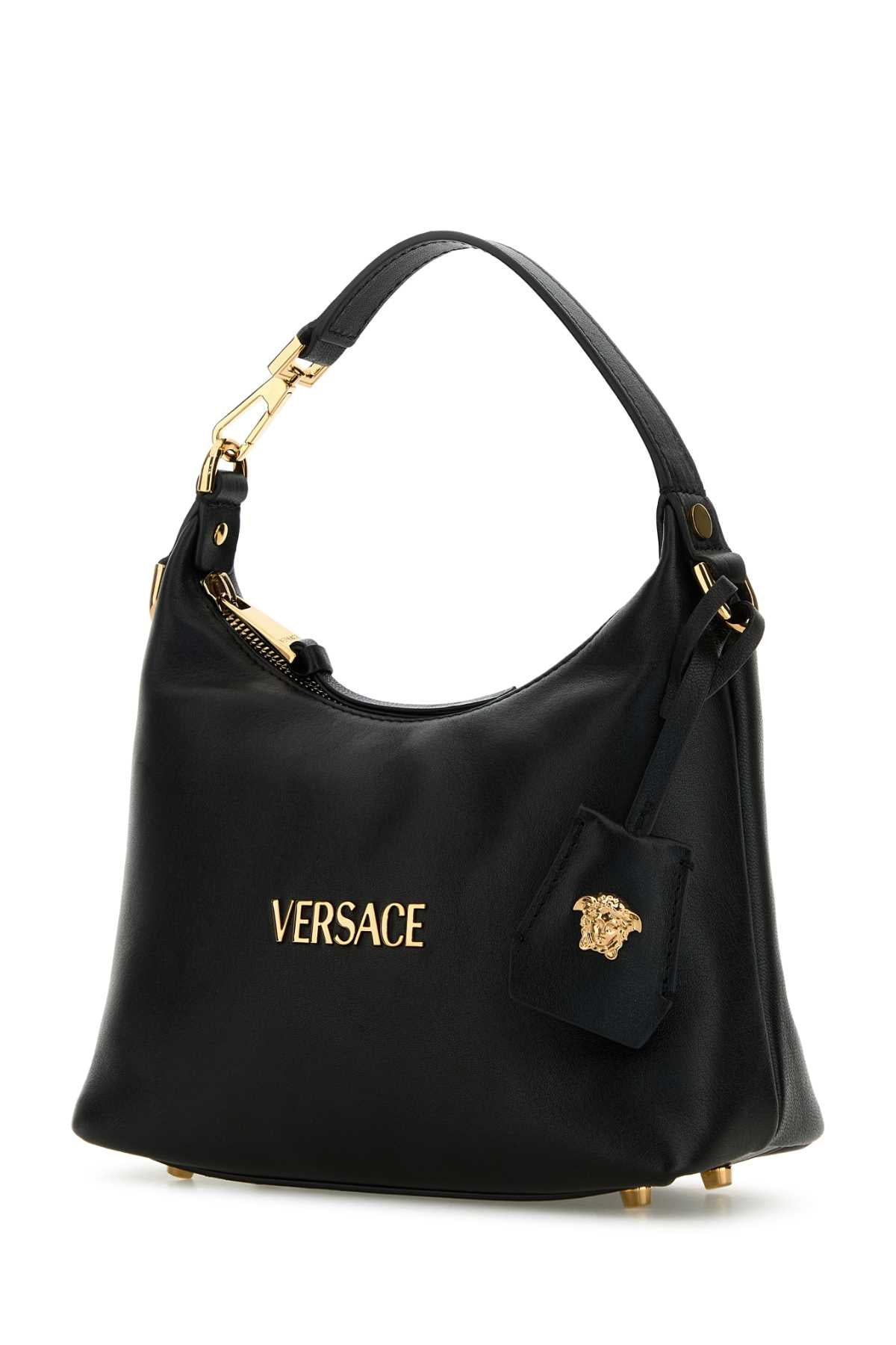Versace Women Black Leather Hobo Versace Tag Handbag - 2
