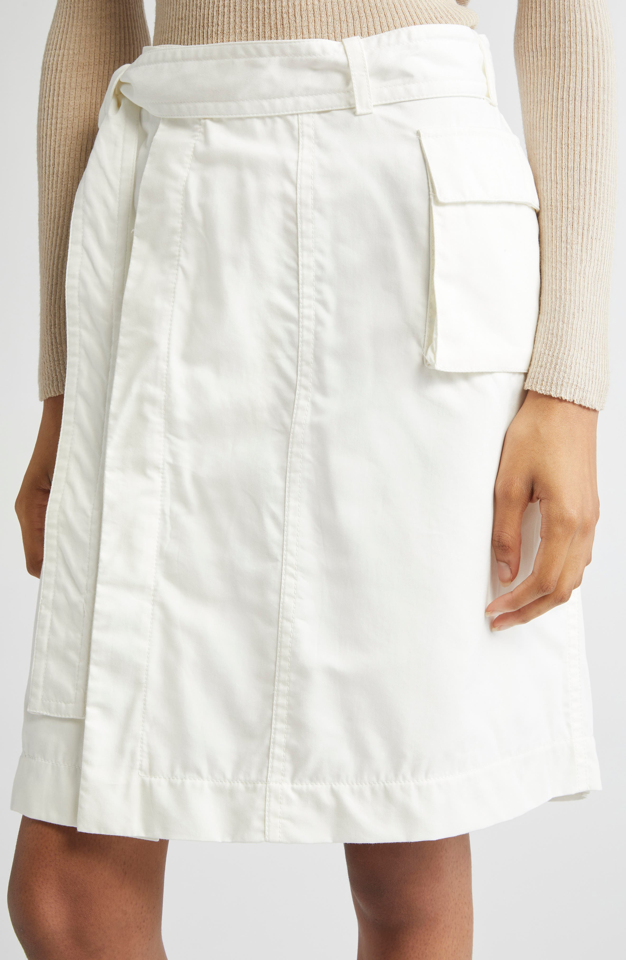 FERRAGAMO Belted Washed Twill Wrap Skirt in Mascarpone at Nordstrom - 4