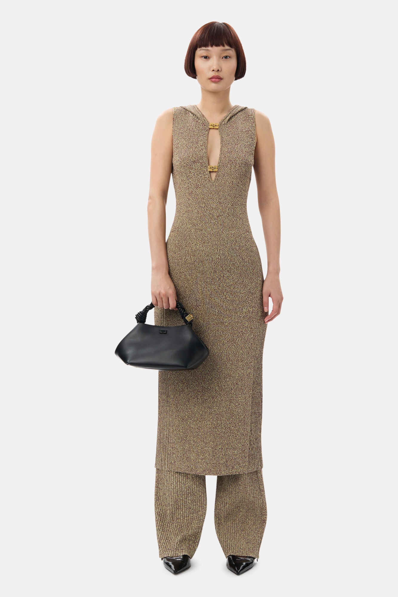 GANNI X PALOMA ELSESSER MELANGE RIB STRAIGHT TROUSERS - 5