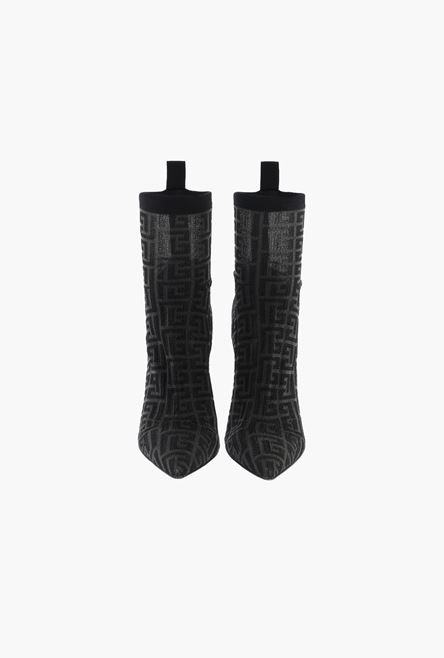 Black stretch mesh Skye ankle boots with Balmain monogram - 4