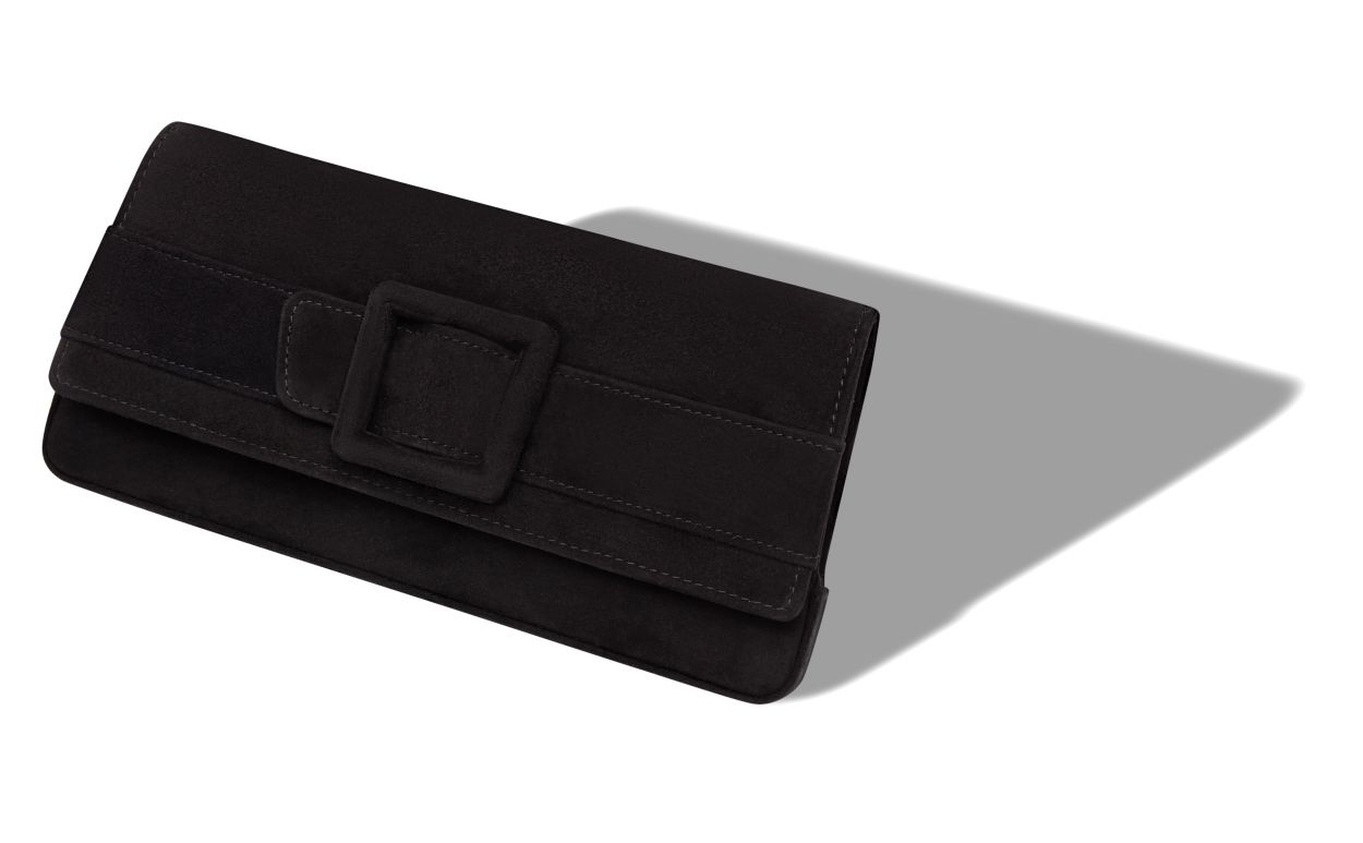 Black Suede Buckle Clutch - 2