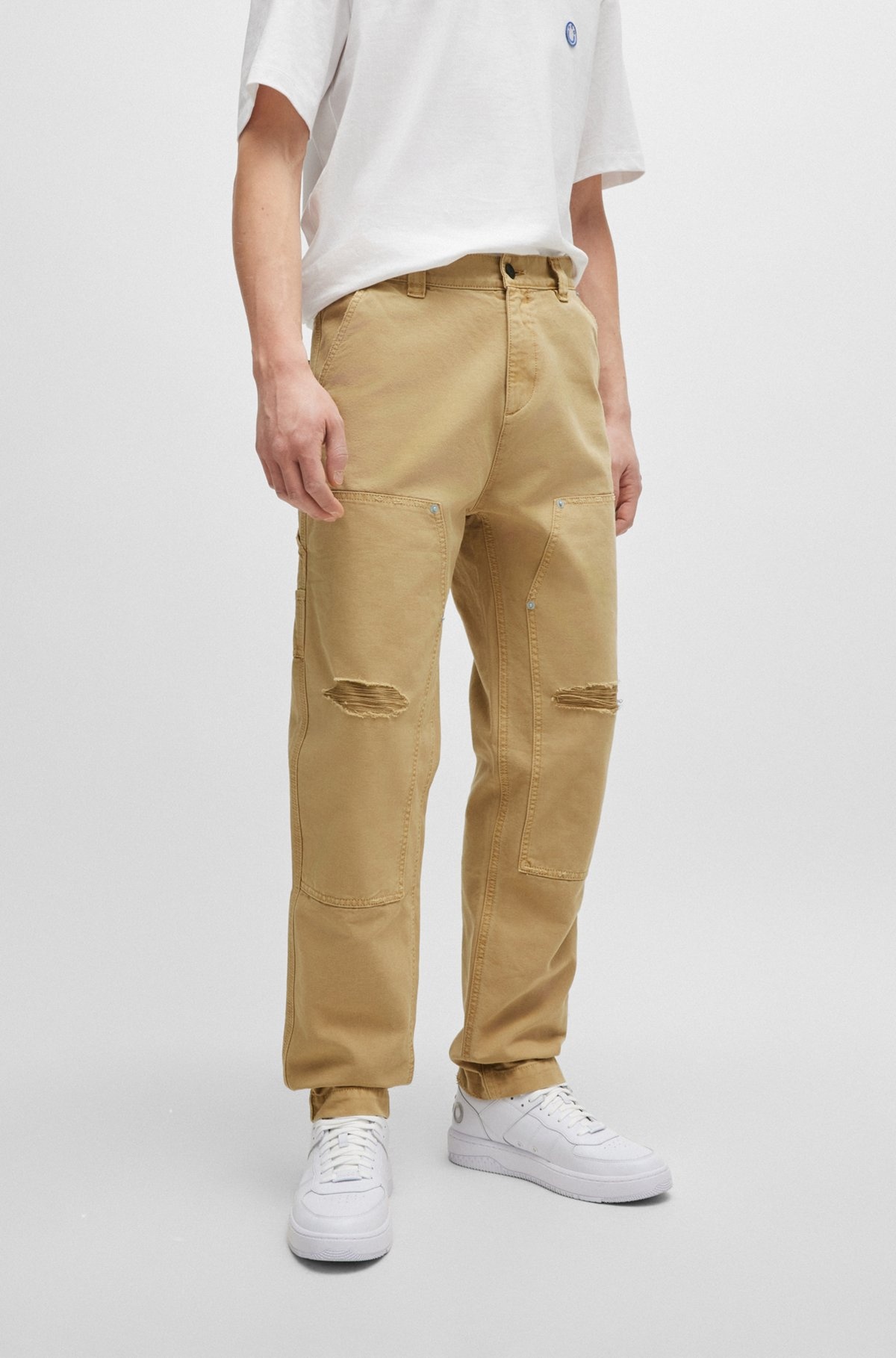 COTTON-CANVAS TROUSERS WITH DISTRESSED DETAILS - 2