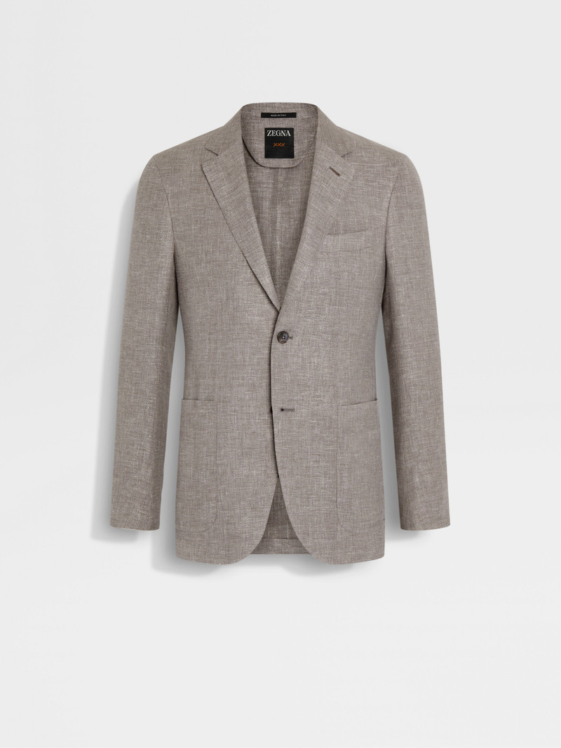 ZEGNA LIGHT BROWN CROSSOVER LINEN WOOL AND SILK BLEND JACKET outlook