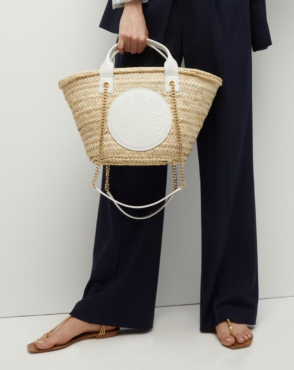 SMALL RAFFIA CREST MARKET TOTE - 6