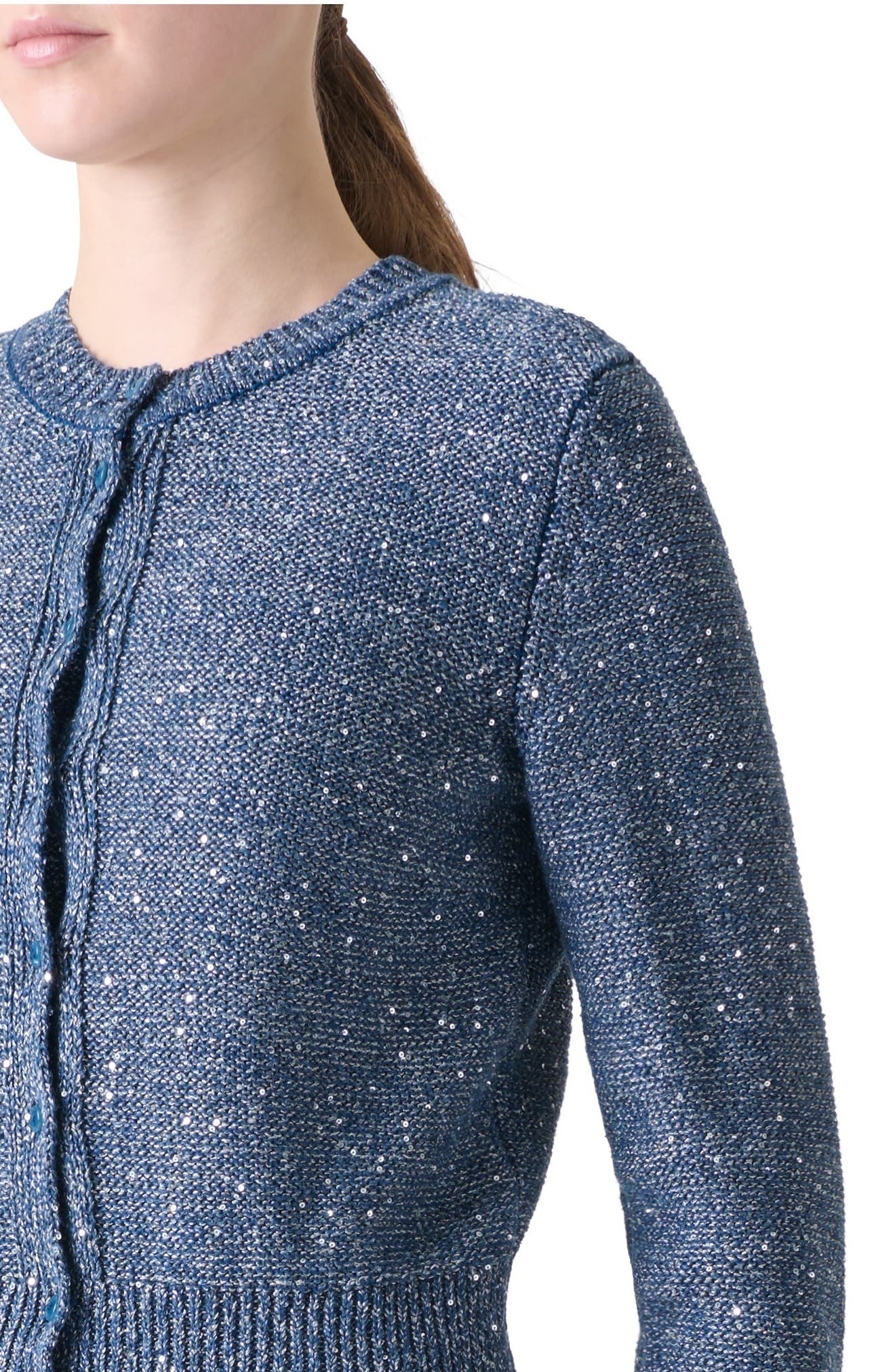 Akris Sequin Knit Linen Blend Cardigan in Granite Blue at Nordstrom - 3