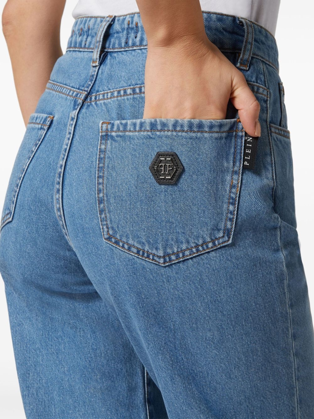 logo-appliquÃ© high-rise tapered jeans - 4