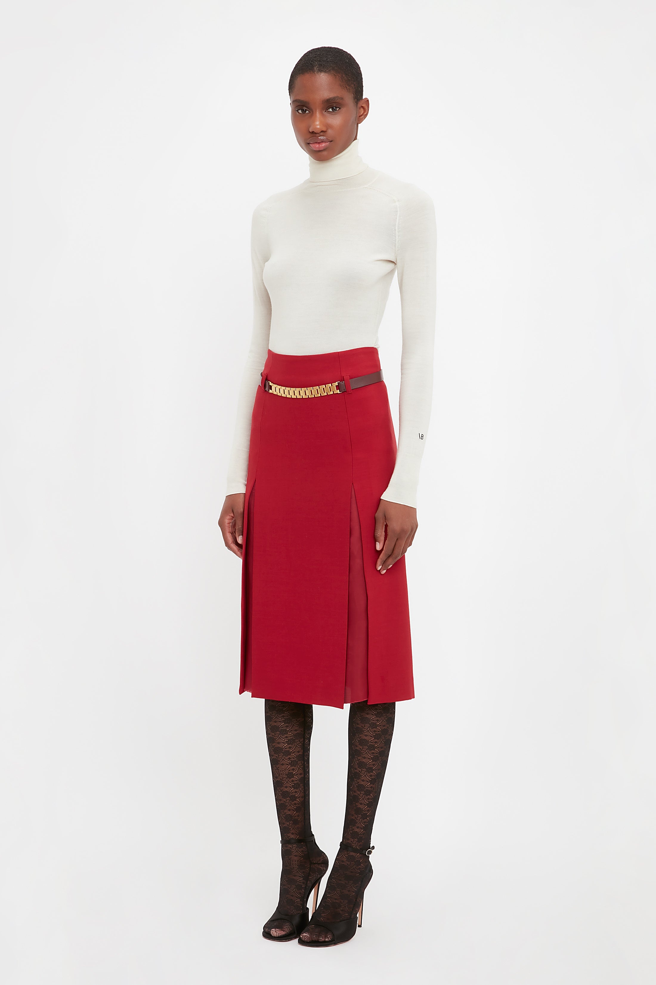 Double Layer Slit Skirt In Poppy Red - 3