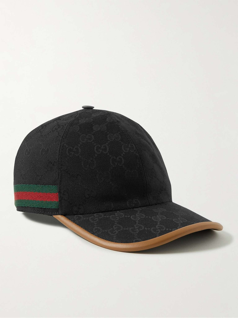 Leather and Webbbing-Trimmed Monogrammed Canvas Baseball Cap - 1