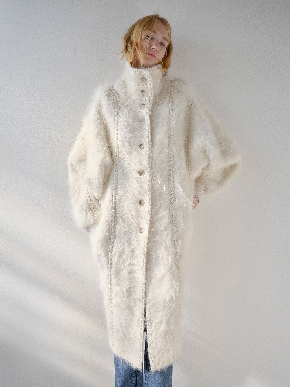 Lofty Crochet Coat in Cream - 2