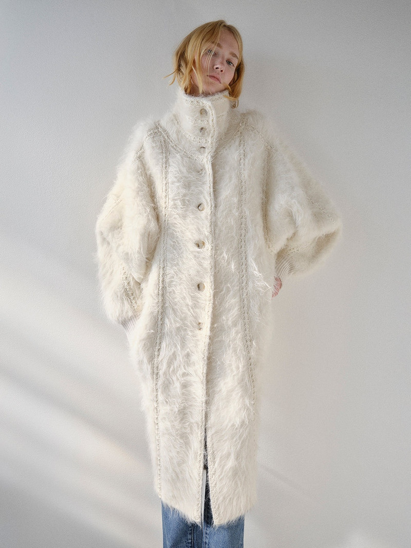 Lofty Crochet Coat in Cream 2