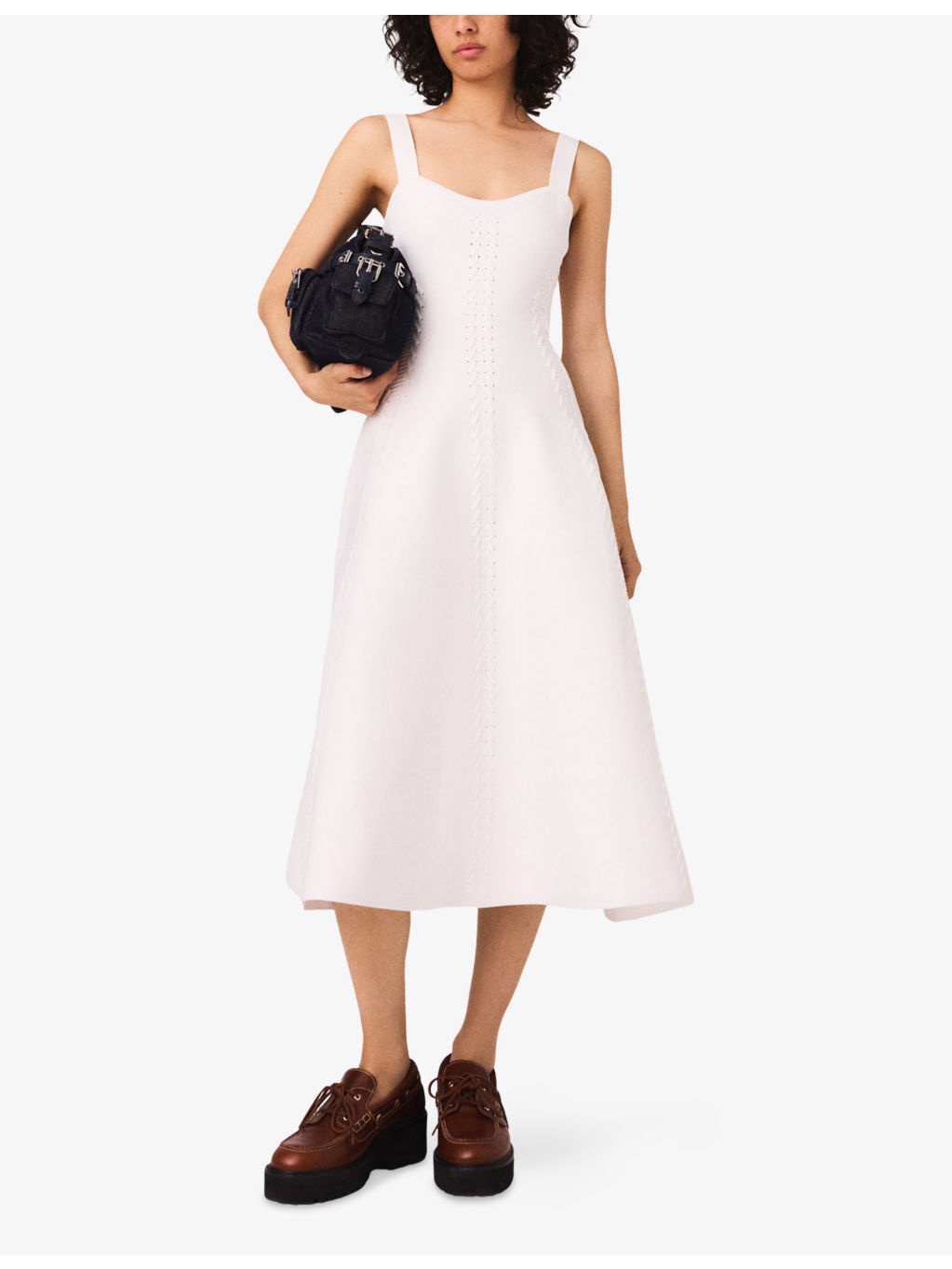 Square-Neck Flared-Skirt Knitted Midi Dress - 2