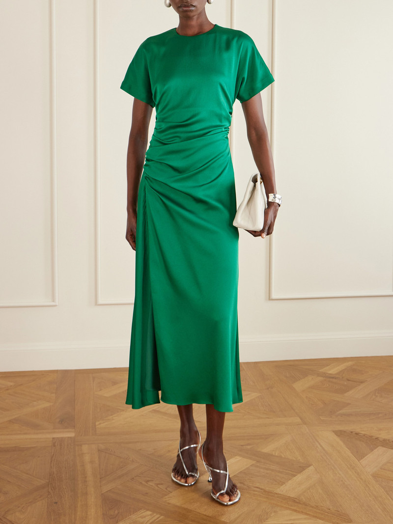 SIMKHAI Marabella Ruched Satin Midi Dress outlook