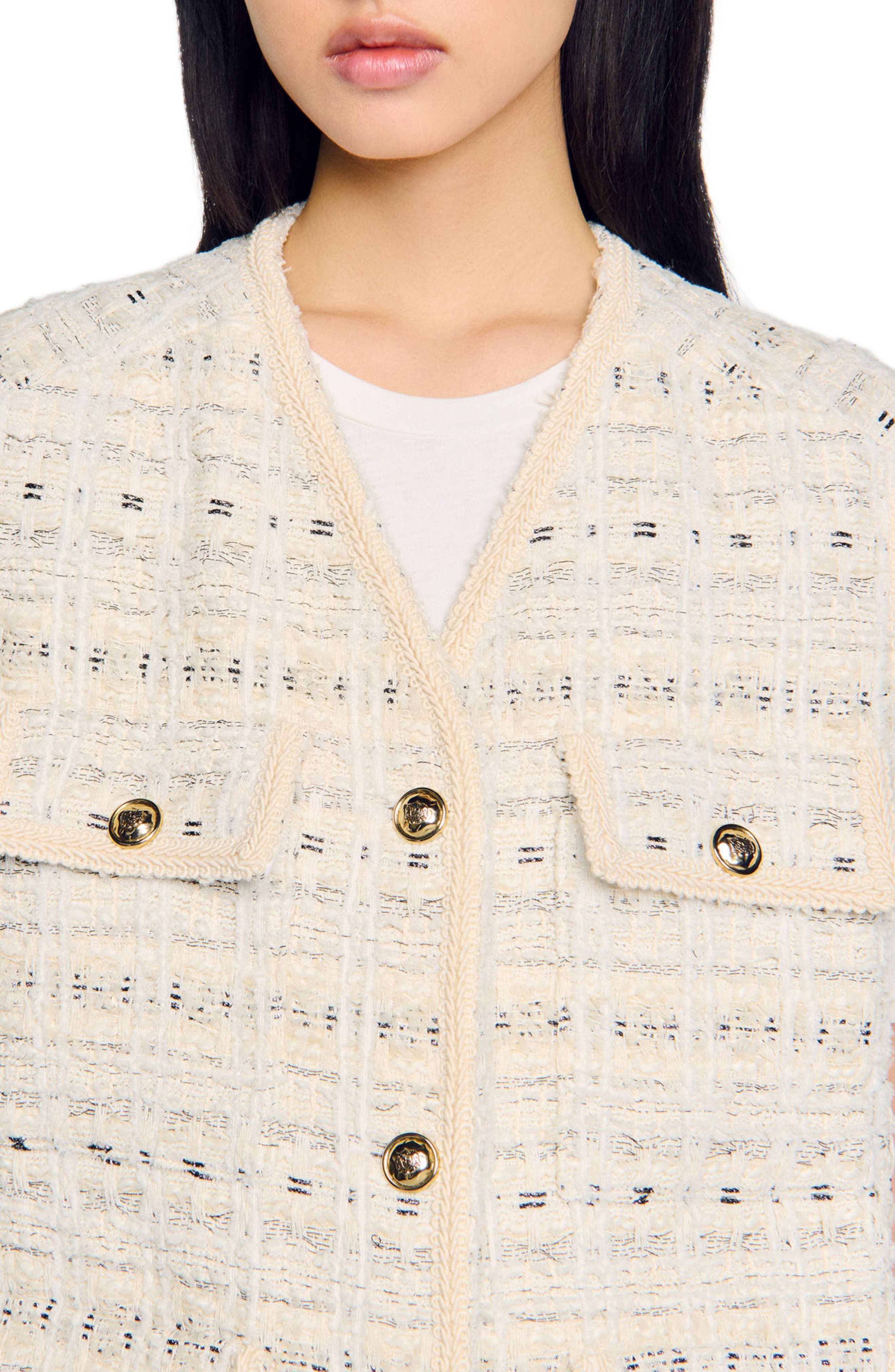SANDRO Sleeveless tweed jacket in Ecru /Lurex at Nordstrom - 4