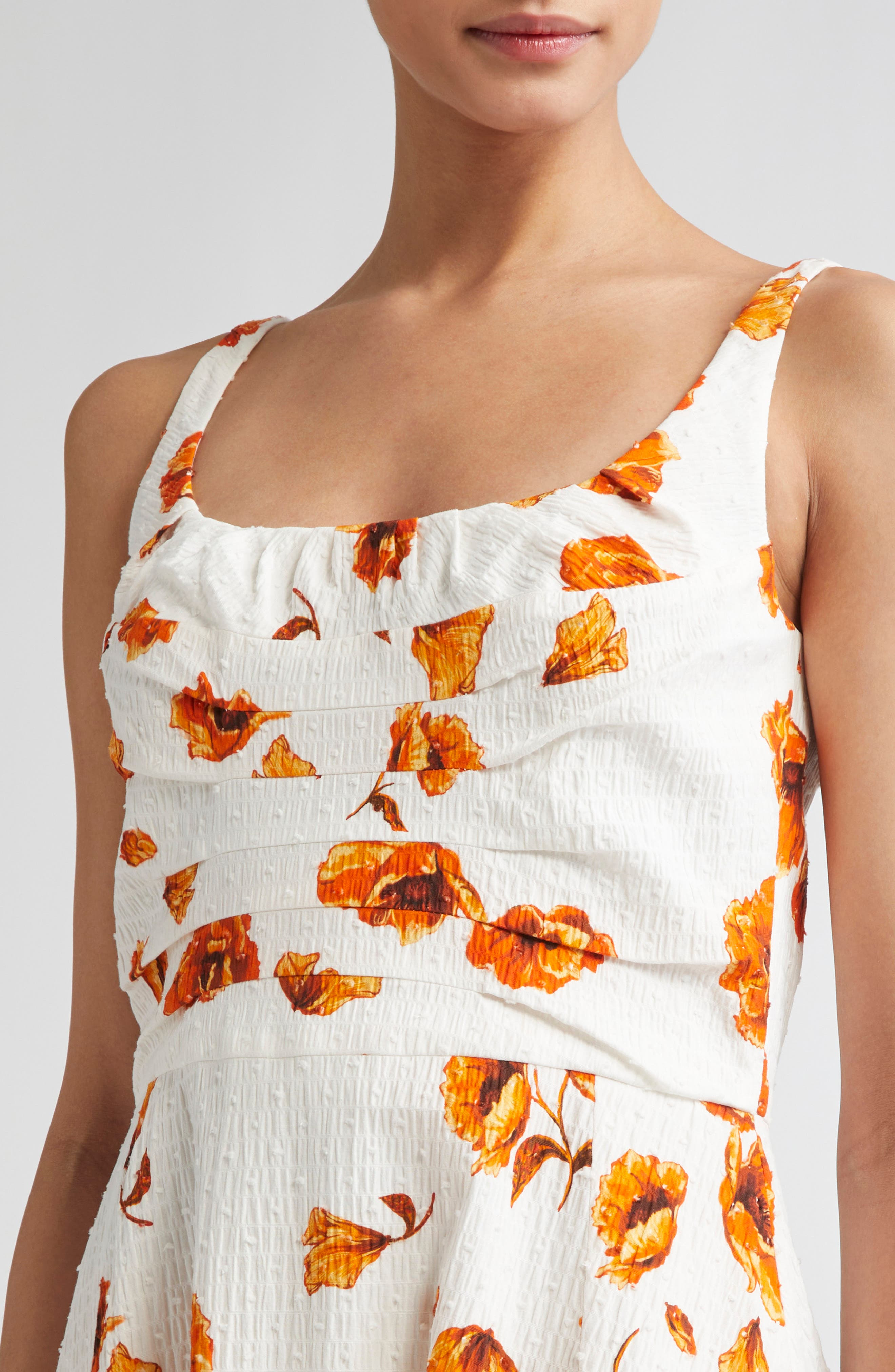 Emilia Wickstead Verena Poppies Print Clip Dot Seersucker Midi Dress in Orange Poppies at Nordstrom - 4